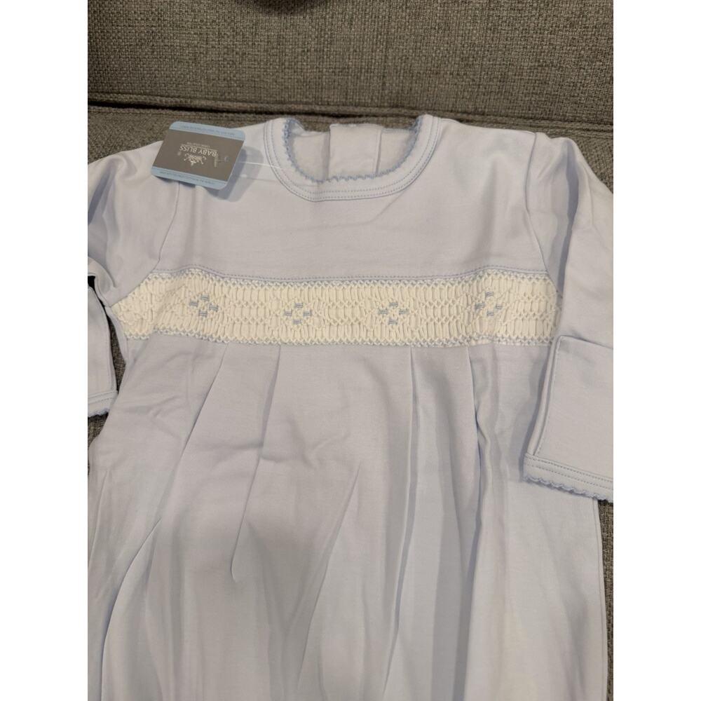 Baby Bliss Smocked Baby Boy Gown Blue Pima Cotton 3-6 Months NWT - Picture 3 of 12